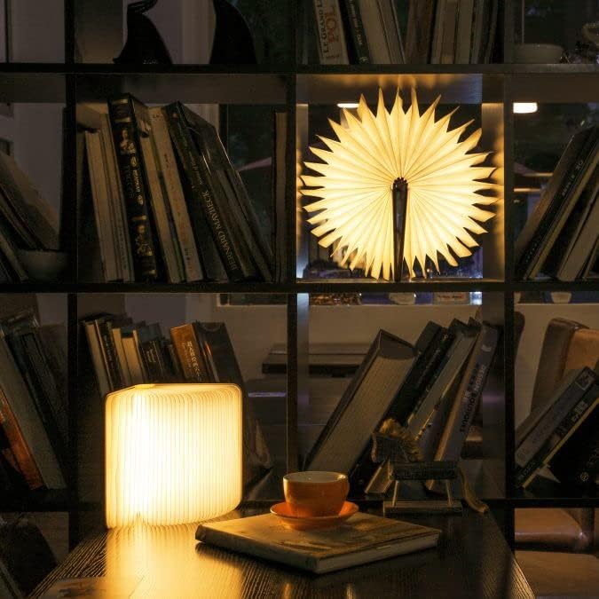 SANOTO Book Lamp Foldable Wood, Walnut LED Book 360° Foldable Magnetic Book Lights with 2500 mAh Battery Lithium Battery Rechargeable Desk Lamp Ambient Light Decorative Lamp (20 x 16 x 2.5 cm)