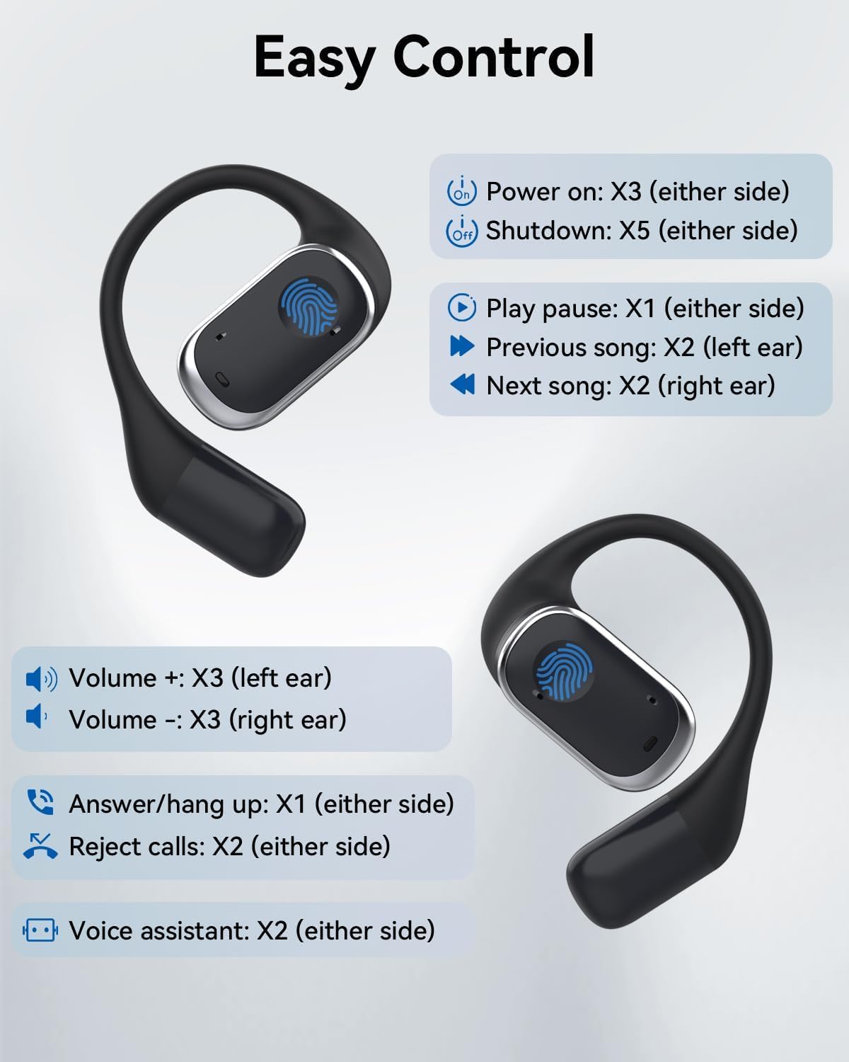 SANOTO Open Ear Headphones Bluetooth 5.3, Touch Controlled Air Conduction Earphones Headphones Wireless Bluetooth Headphones Sport, IPX6 Waterproof, 30H Playtime, Suitable for Movement, Games