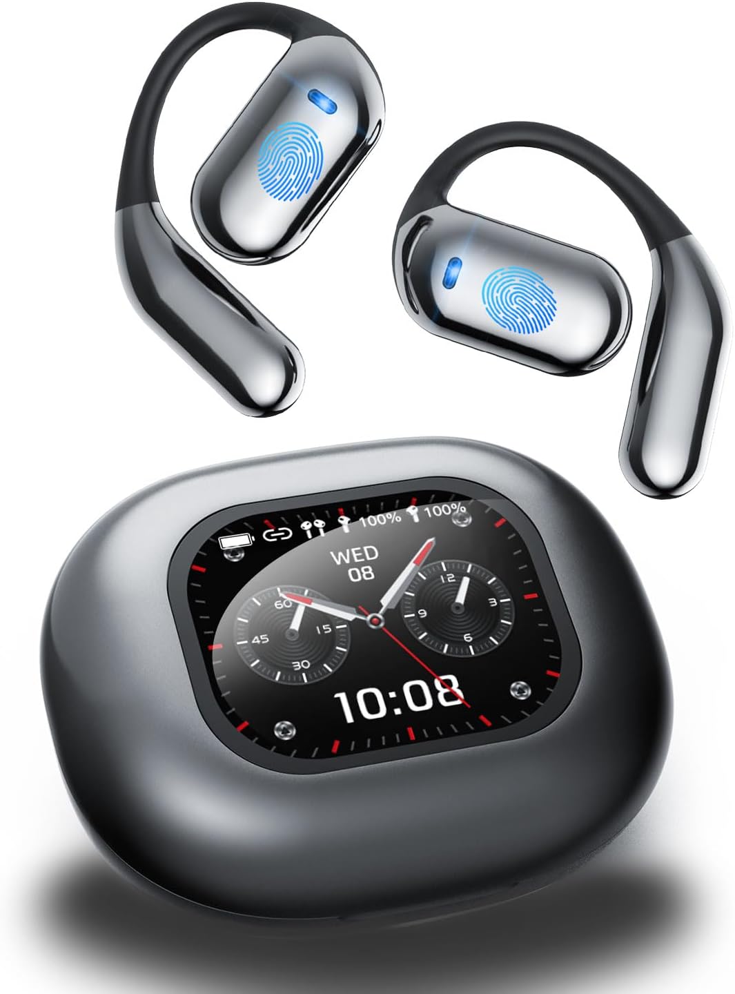 SANOTO AI Translator Headphones, 144 Languages Translator Earbuds with OWS LCD Touch Screen, Open Ear Headphones Bluetooth, Headphones Translator for Travel, Business, Studies