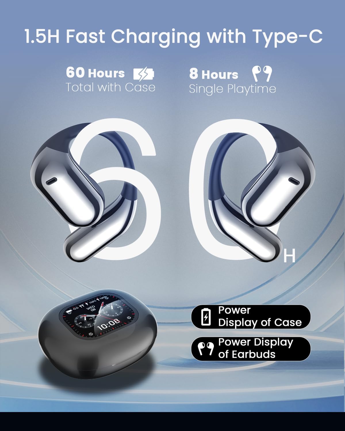 SANOTO AI Translator Headphones, 144 Languages Translator Earbuds with OWS LCD Touch Screen, Open Ear Headphones Bluetooth, Headphones Translator for Travel, Business, Studies