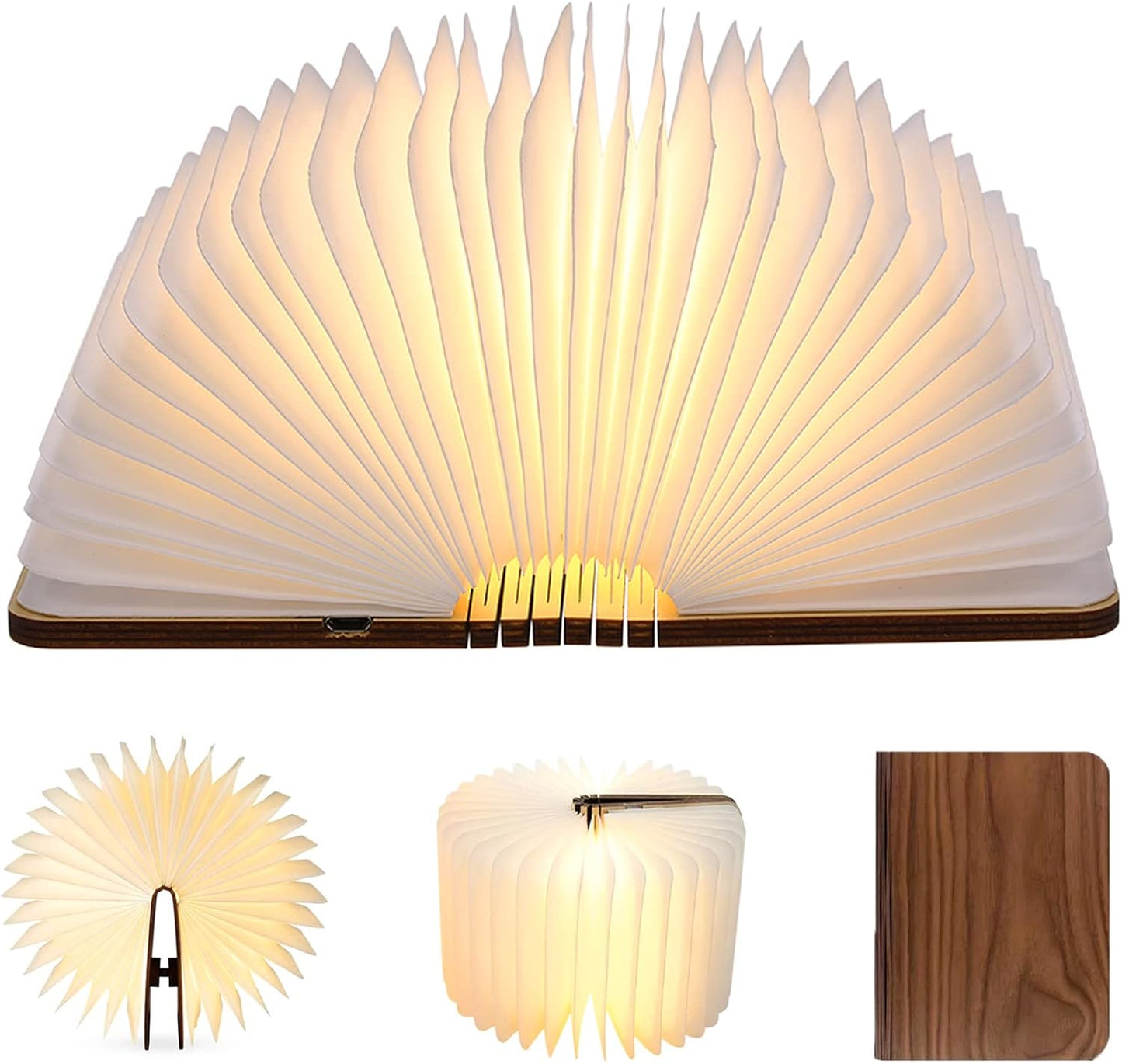 SANOTO Book Lamp Foldable Wood, Walnut LED Book 360° Foldable Magnetic Book Lights with 2500 mAh Battery Lithium Battery Rechargeable Desk Lamp Ambient Light Decorative Lamp (20 x 16 x 2.5 cm)
