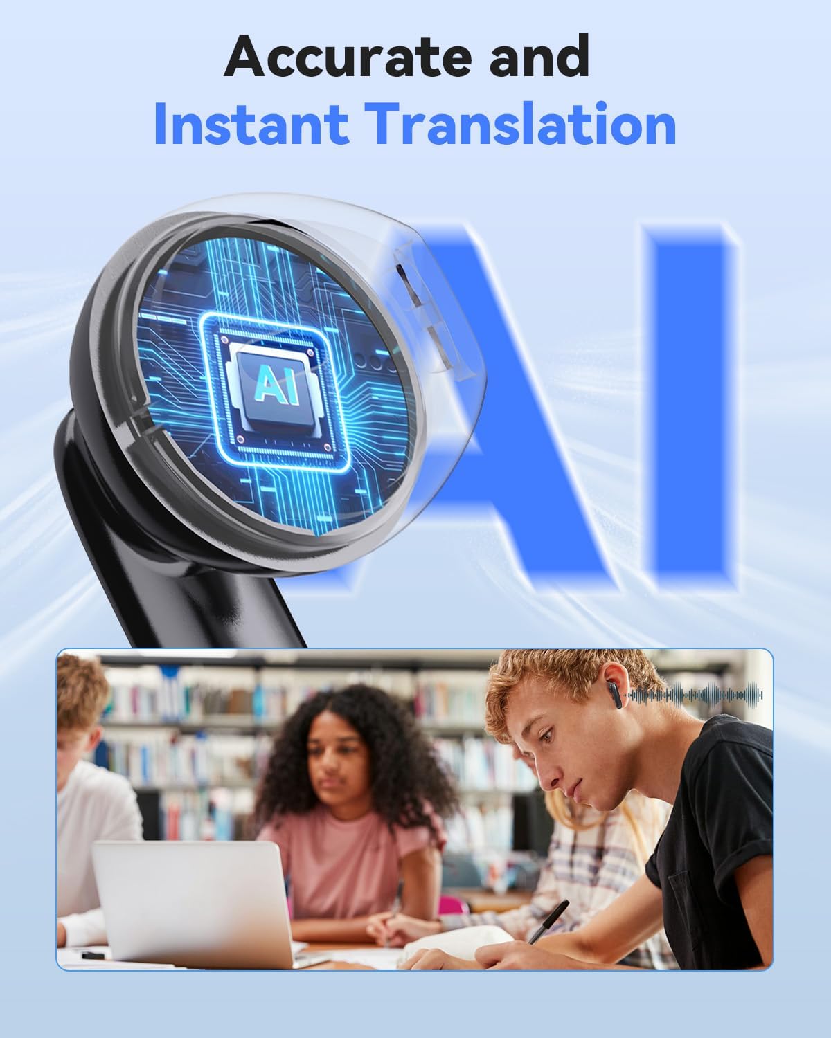 SANOTO AI Translator Headphones, In-Ear Headphones Bluetooth 5.4, 3-in-1 Translation Headphones 134 Languages with App, Headphones Translator Real Time, Translator Earbuds for Learning, Travel
