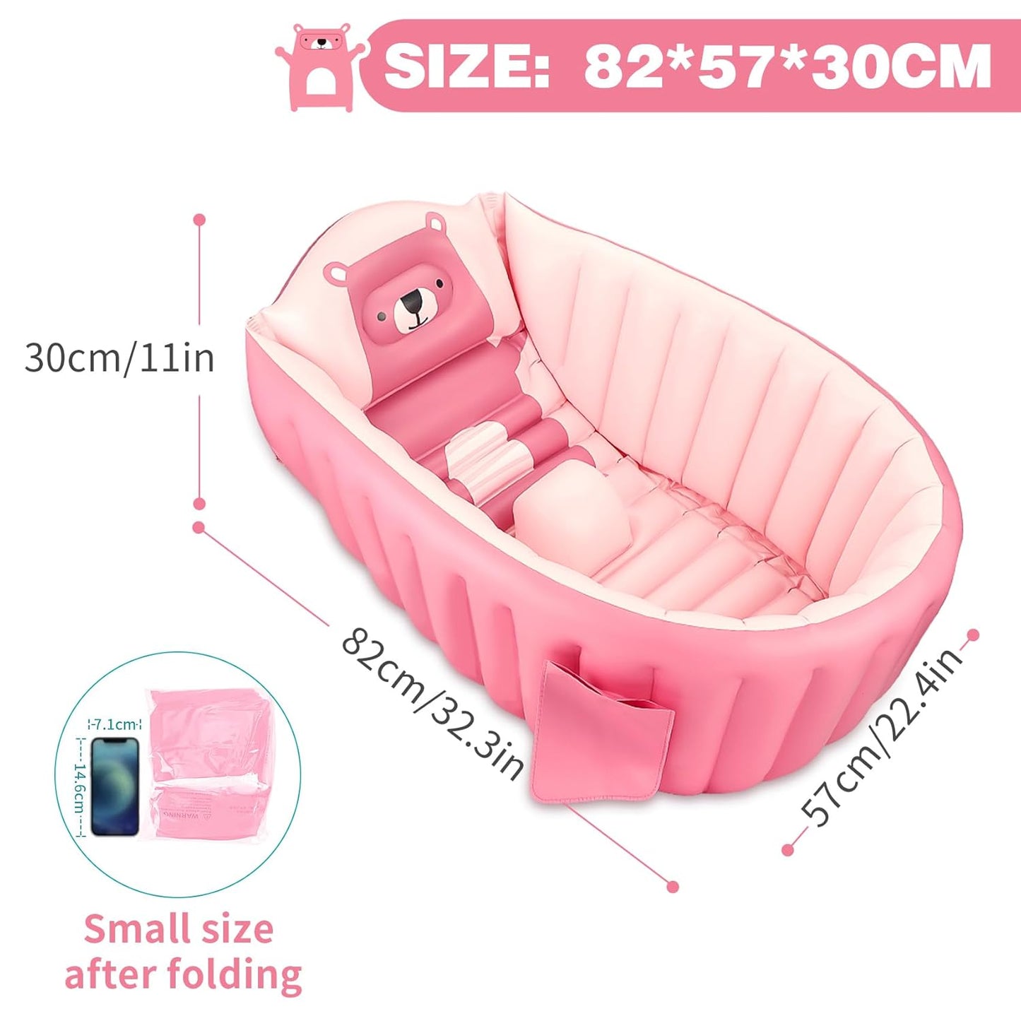SANOTO Baby Bathtub, 0-36 Months, Inflatable Foldable Non-Slip Soft Bathtub, Baby, Children, Newborn, Portable Baby Bathtub, Foldable Toddler - Pink