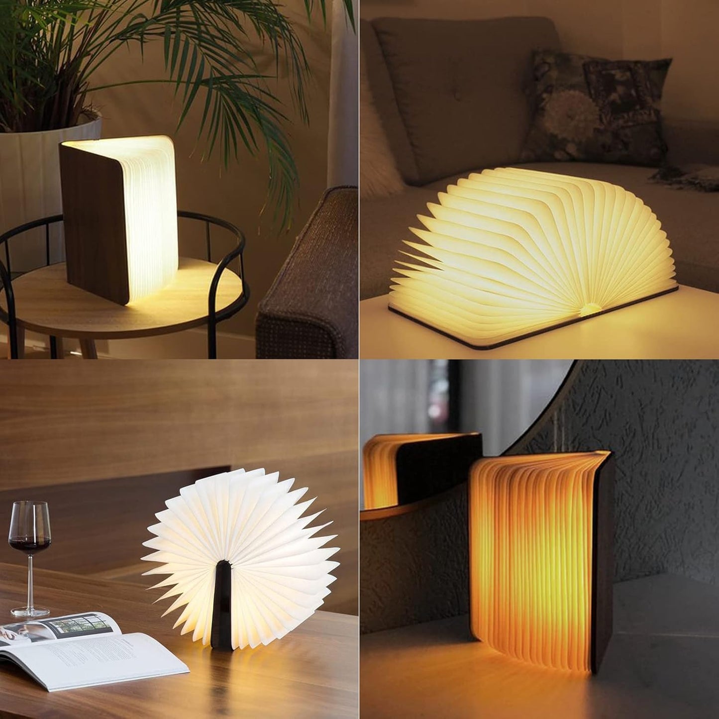SANOTO Book Lamp Foldable Wood, Walnut LED Book 360° Foldable Magnetic Book Lights with 2500 mAh Battery Lithium Battery Rechargeable Desk Lamp Ambient Light Decorative Lamp (20 x 16 x 2.5 cm)