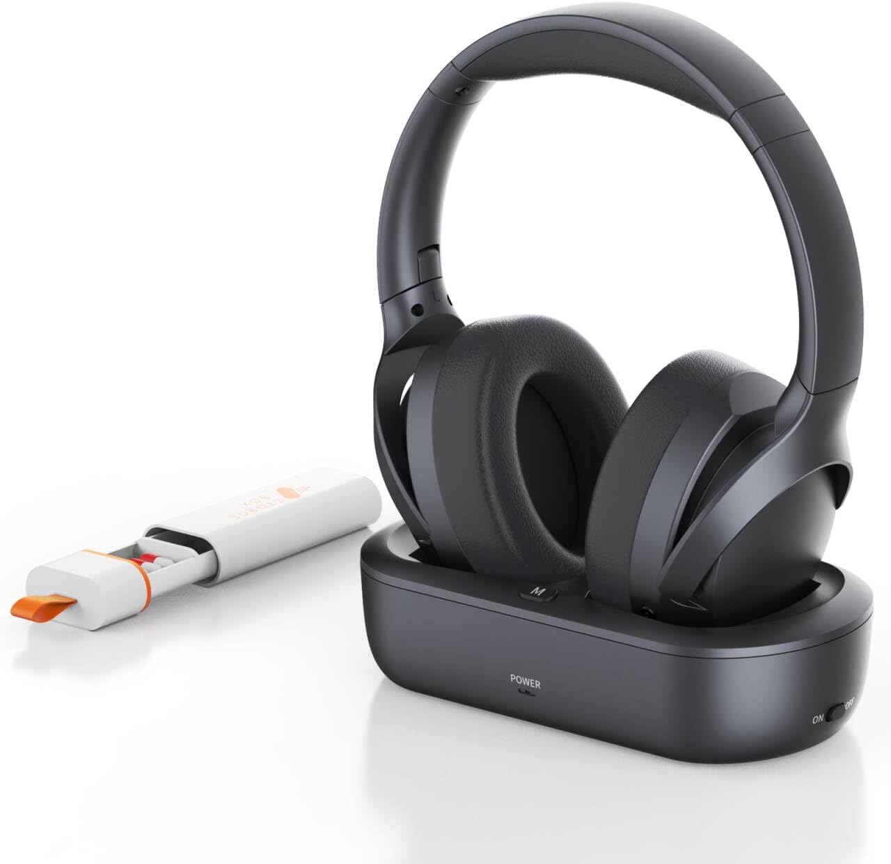 ANSTEN Wireless Headphones for TV Watching and Pill Organizer | Digital Optical RCA AUX 3.5 MM Transmitter Charging Dock, Over Ear Headset for Seniors, 30 Hrs Playtime, Plug and Play