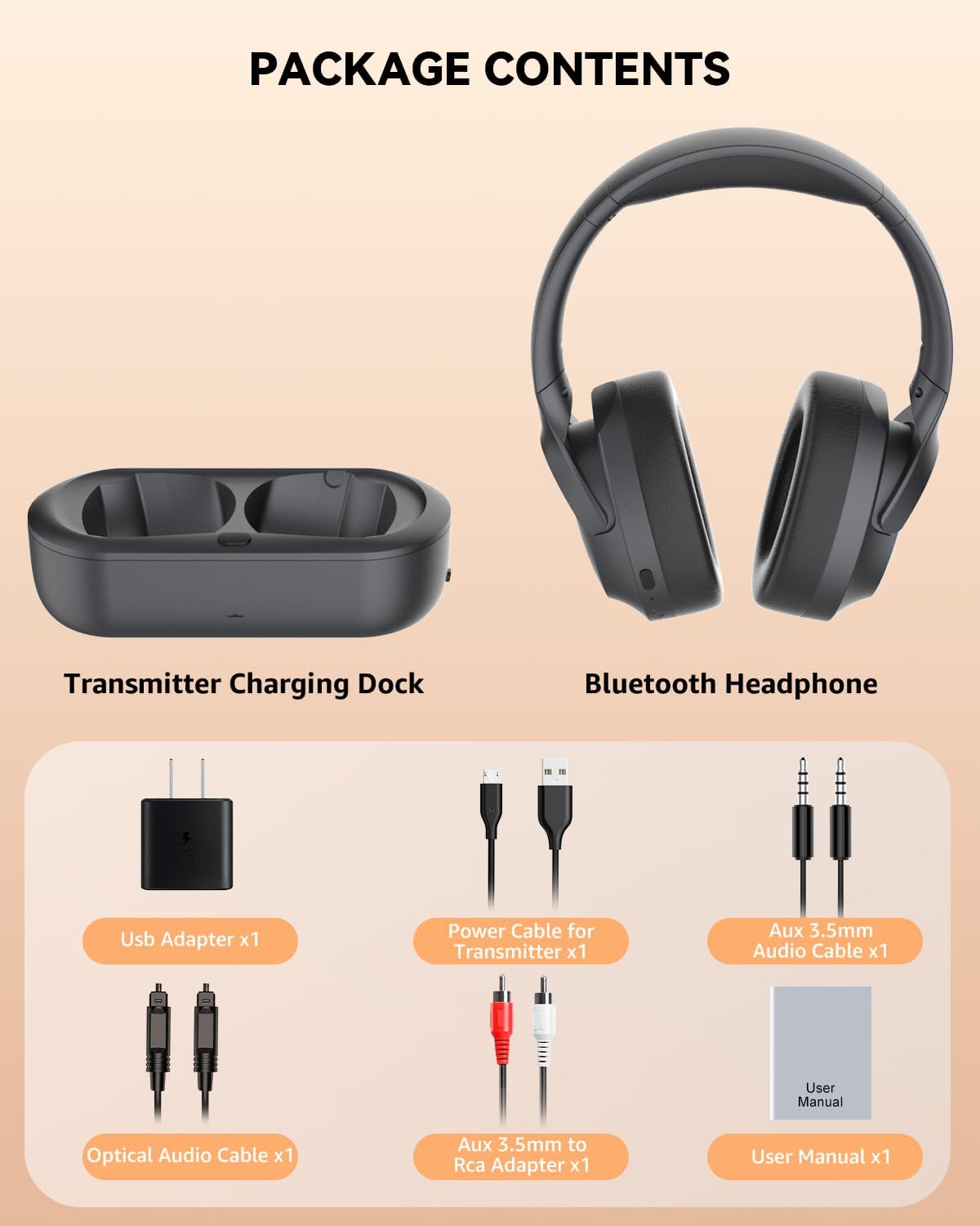 ANSTEN Wireless Headphones for TV Watching and Pill Organizer | Digital Optical RCA AUX 3.5 MM Transmitter Charging Dock, Over Ear Headset for Seniors, 30 Hrs Playtime, Plug and Play