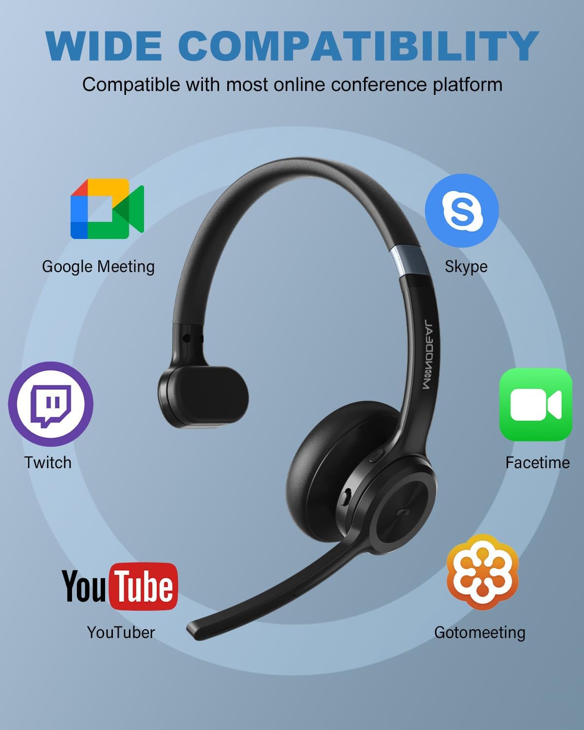 SANOTO Bluetooth Headset with Microphone, Wireless Headset with Noise Cancellation, 30 Hours Calls, PC Headset Bluetooth V5.2 for Call Center, Office, Zoom, Microsoft
