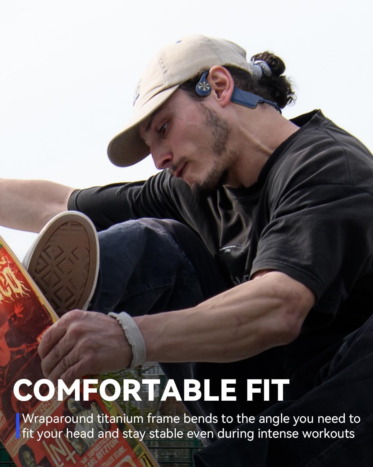 SANOTO Bone Conduction Headphones, Open Ear Headphones IPX5 Sweatproof Bluetooth 5.3, Sports Headphones for Runners Bicycle Cycling Fitness Running headphones Blue