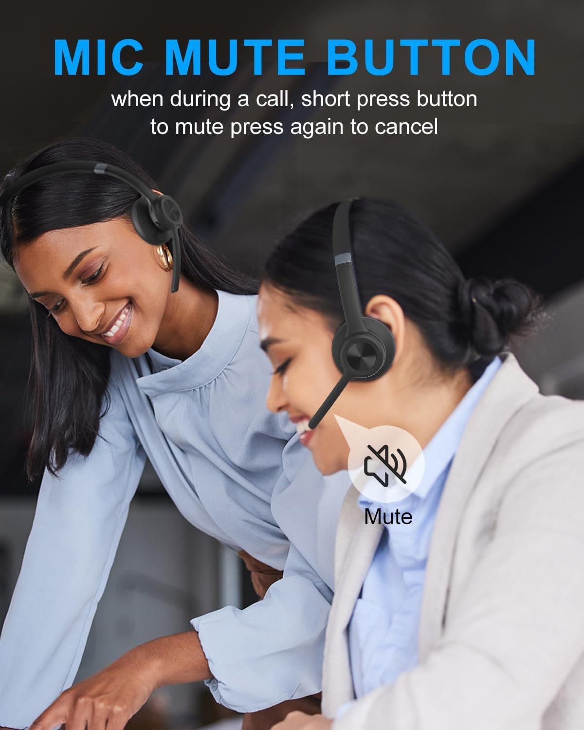 SANOTO Bluetooth Headset with Microphone, Wireless Headset with Noise Cancellation, 30 Hours Calls, PC Headset Bluetooth V5.2 for Call Center, Office, Zoom, Microsoft
