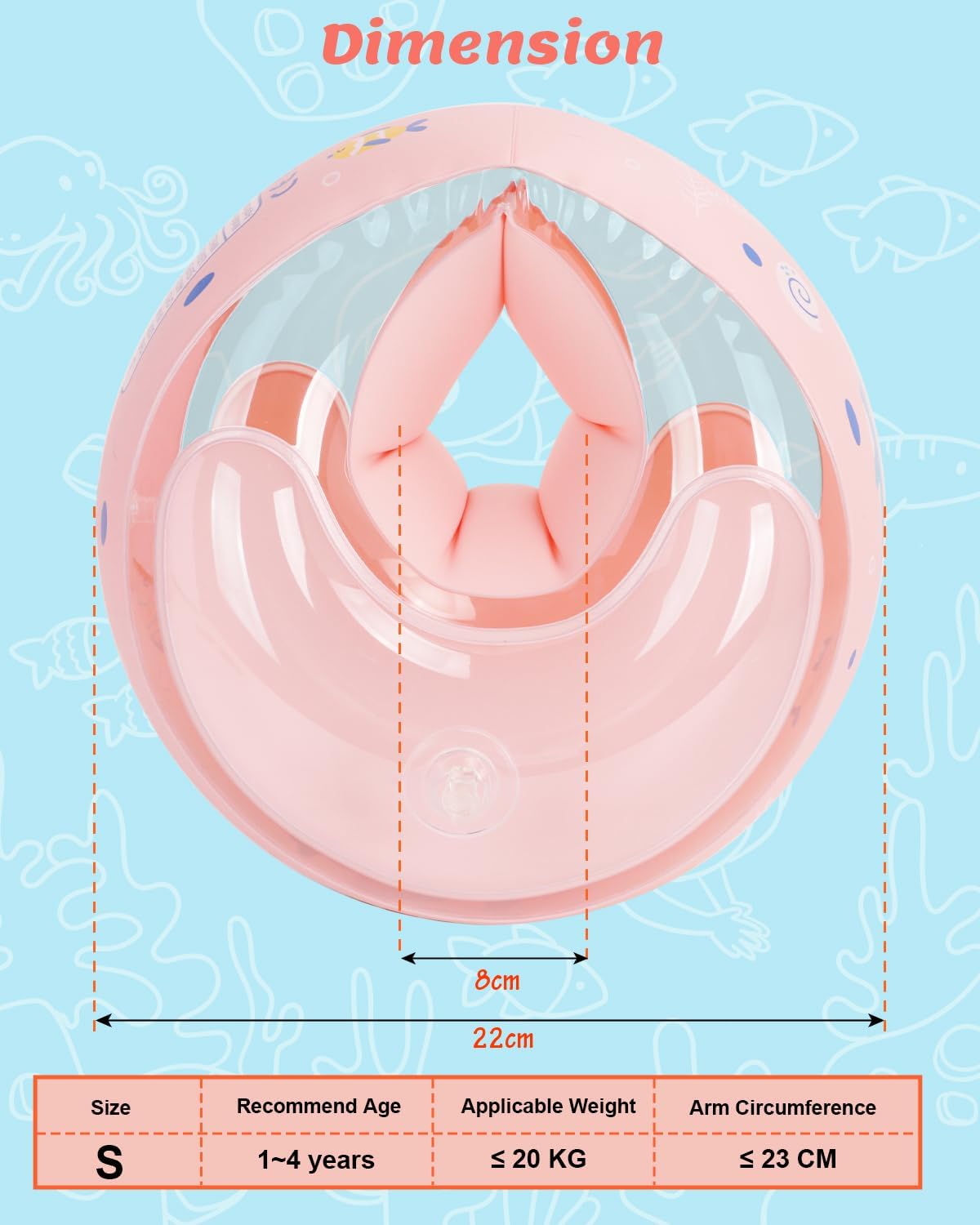 SANOTO Swimming Armbands 2 Years, Swimming Armbands 1 Year - 4 Years, Round Swimming Armbands, Independent Tricycle, Safety Valve, Suitable with a Weight of 6-20 kg and an Arm Circumference of 21-23