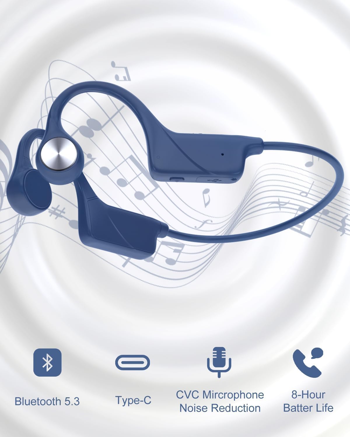 SANOTO Knochenschall Kopfhörer Bluetooth 5.3,Open Ear Kopfhörer Kabellos Bone Conduction Kopfhorer IPX5 Wasserdicht Sportkopfhörer Lange Akkulaufzeit Kopfhörer für Läufer Fitness