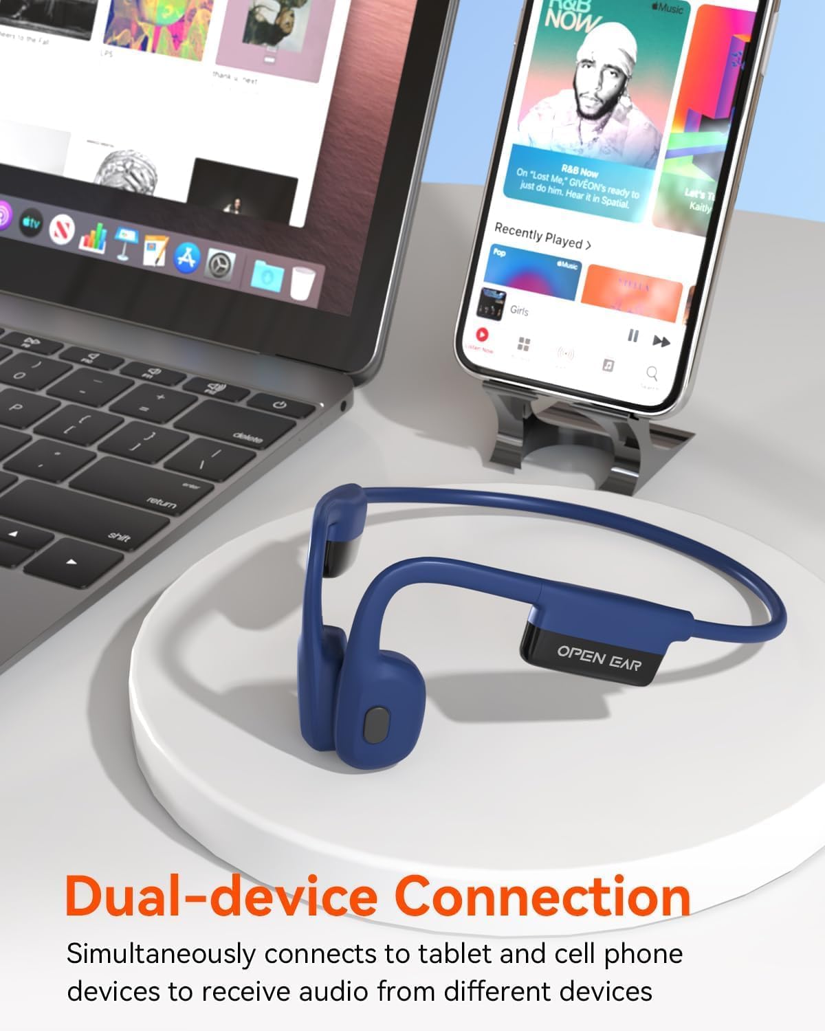 SANOTO Bone Sound Headphones, Open Ear Headphones Bluetooth 5.3, 8 Hours Battery Life, Bone Conduction Headphones with Dual Microphone, IPX6 Waterproof Sports Headphones, for Cycling Jogging