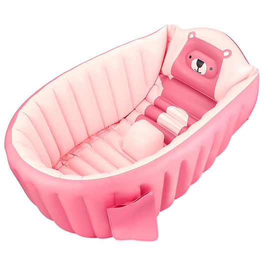 SANOTO Baby Bathtub, 0-36 Months, Inflatable Foldable Non-Slip Soft Bathtub, Baby, Children, Newborn, Portable Baby Bathtub, Foldable Toddler - Pink