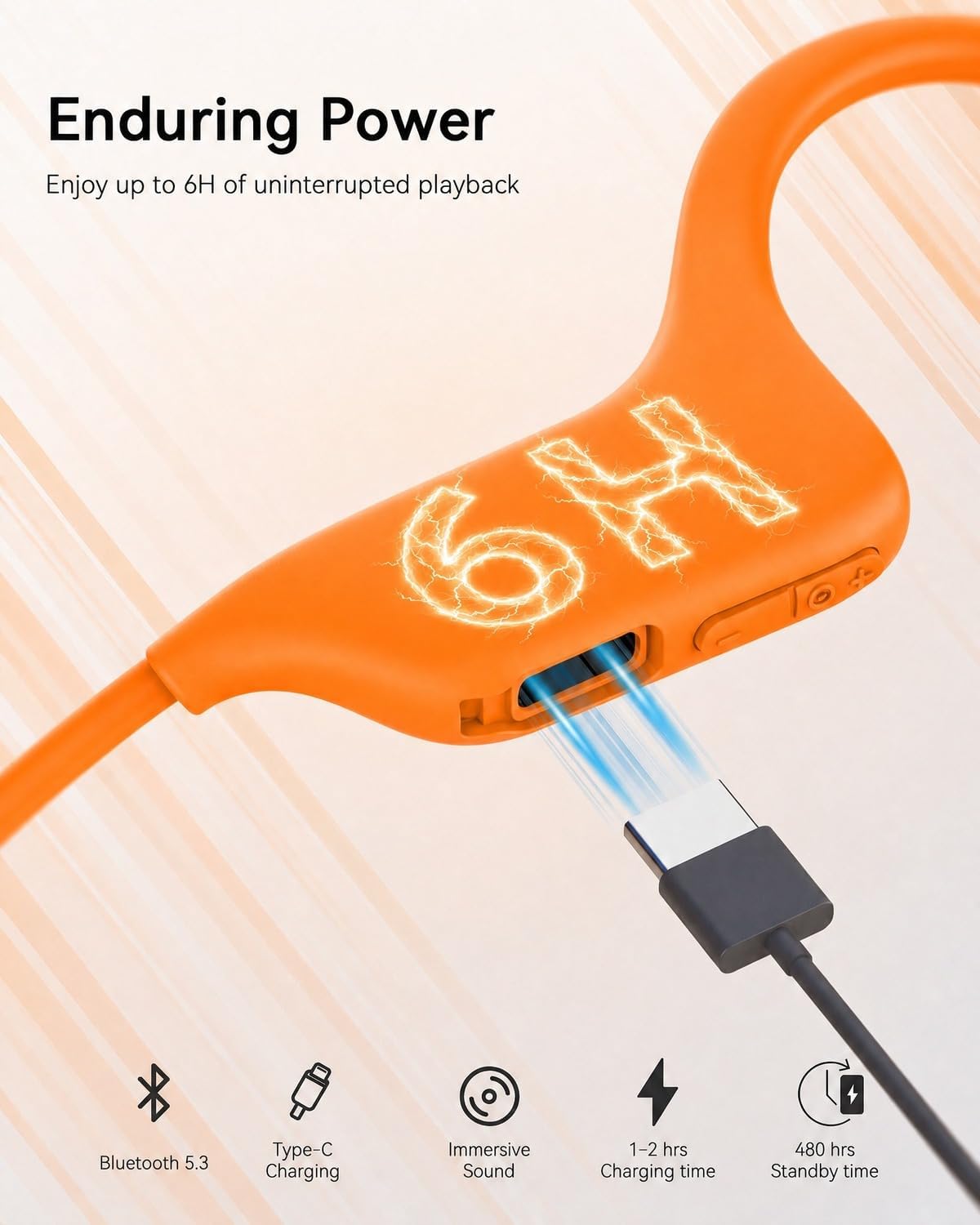 SANOTO Bone Conduction Headphones Bluetooth Open Ear Headphones, Lightweight Bone Conduction Earbuds IPX5 Waterproof Sport Wireless Earphones for Running Cycling Workout (Orange)