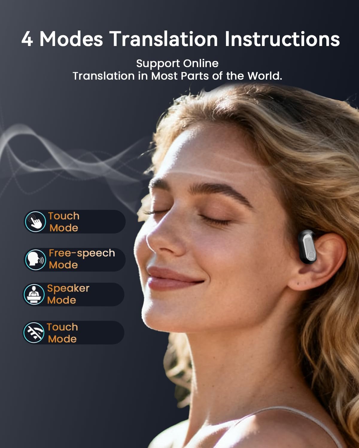 SANOTO KI Übersetzer kopfhörer, 168 Sprachen Kopfhörer Übersetzer Echtzeit, Translator Earbuds, Übersetzungskopfhörer, Open Ear Kopfhörer Bluetooth für Reise, Geschäfts, Studien