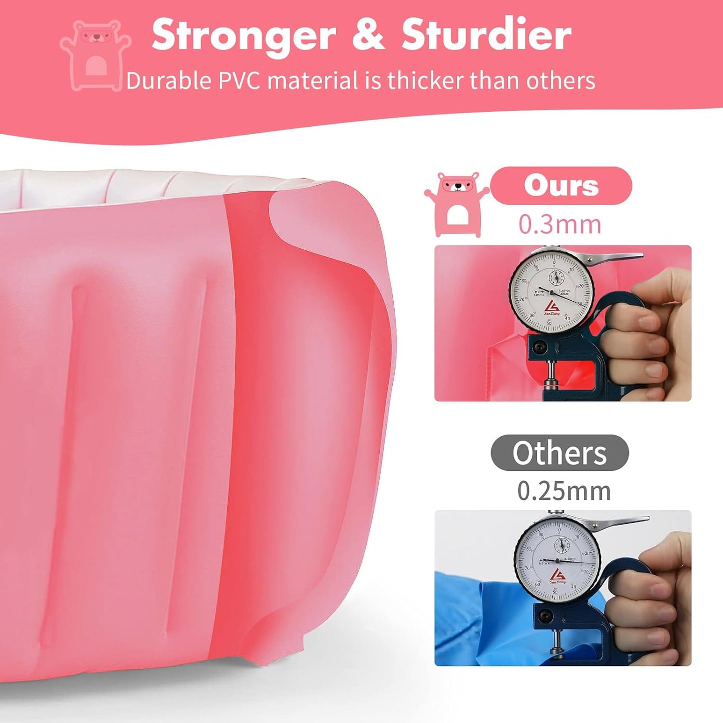 SANOTO Baby Bathtub, 0-36 Months, Inflatable Foldable Non-Slip Soft Bathtub, Baby, Children, Newborn, Portable Baby Bathtub, Foldable Toddler - Pink