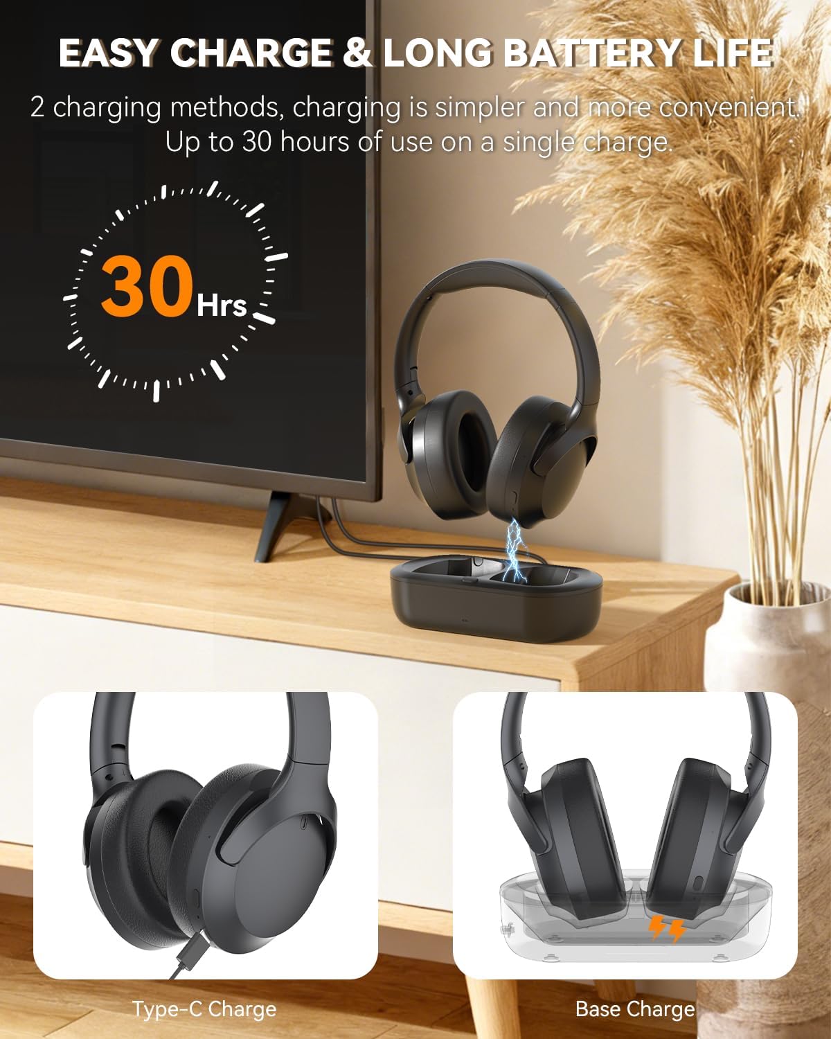 ANSTEN Wireless Headphones for TV Watching and Pill Organizer | Digital Optical RCA AUX 3.5 MM Transmitter Charging Dock, Over Ear Headset for Seniors, 30 Hrs Playtime, Plug and Play