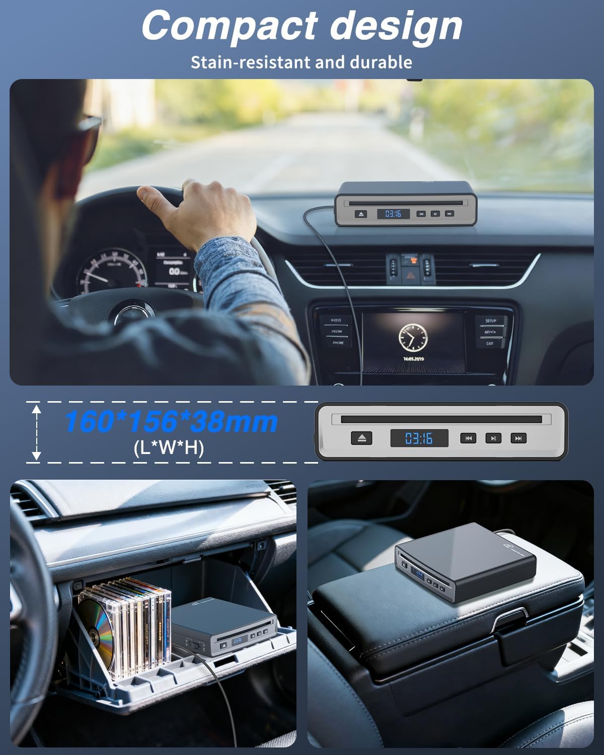 CD Player for Car,MONODEAL External Portable Car CD Player with Bluetooth and USB,Plug & Play,that Plugs into Laptop Desktop TV Computer for Android 4.4 and Above Navigation