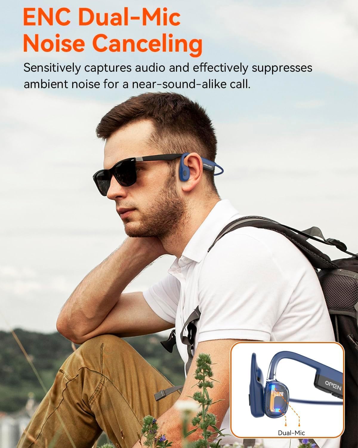 SANOTO Bone Sound Headphones, Open Ear Headphones Bluetooth 5.3, 8 Hours Battery Life, Bone Conduction Headphones with Dual Microphone, IPX6 Waterproof Sports Headphones, for Cycling Jogging