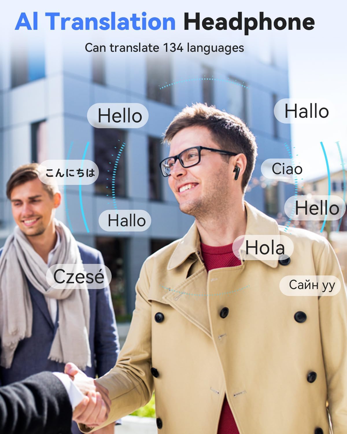 SANOTO AI Translator Headphones, In-Ear Headphones Bluetooth 5.4, 3-in-1 Translation Headphones 134 Languages with App, Headphones Translator Real Time, Translator Earbuds for Learning, Travel