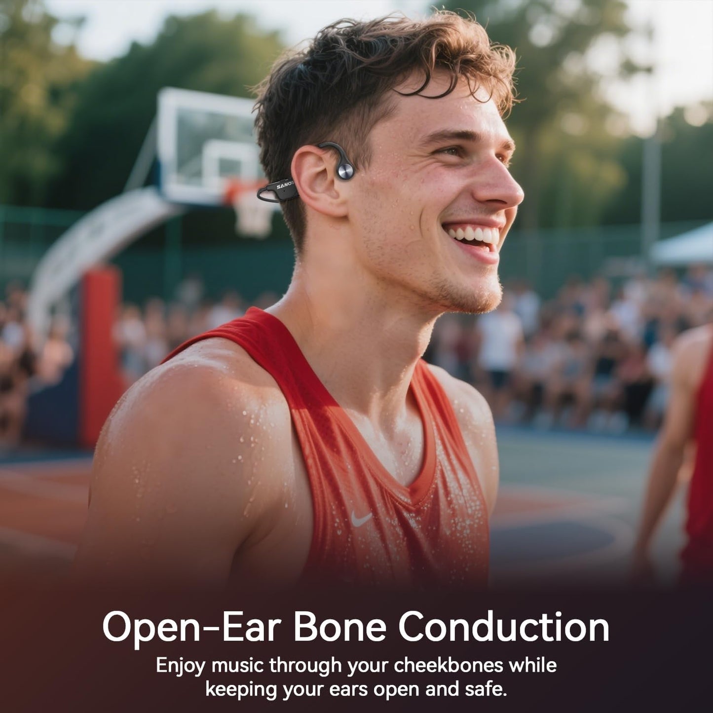 SANOTO Bone Conduction Headphones, Open Ear Headphones IPX5 Sweatproof Bluetooth 5.3, Sports Headphones for Runners Bicycle Cycling Fitness Running headphones Black