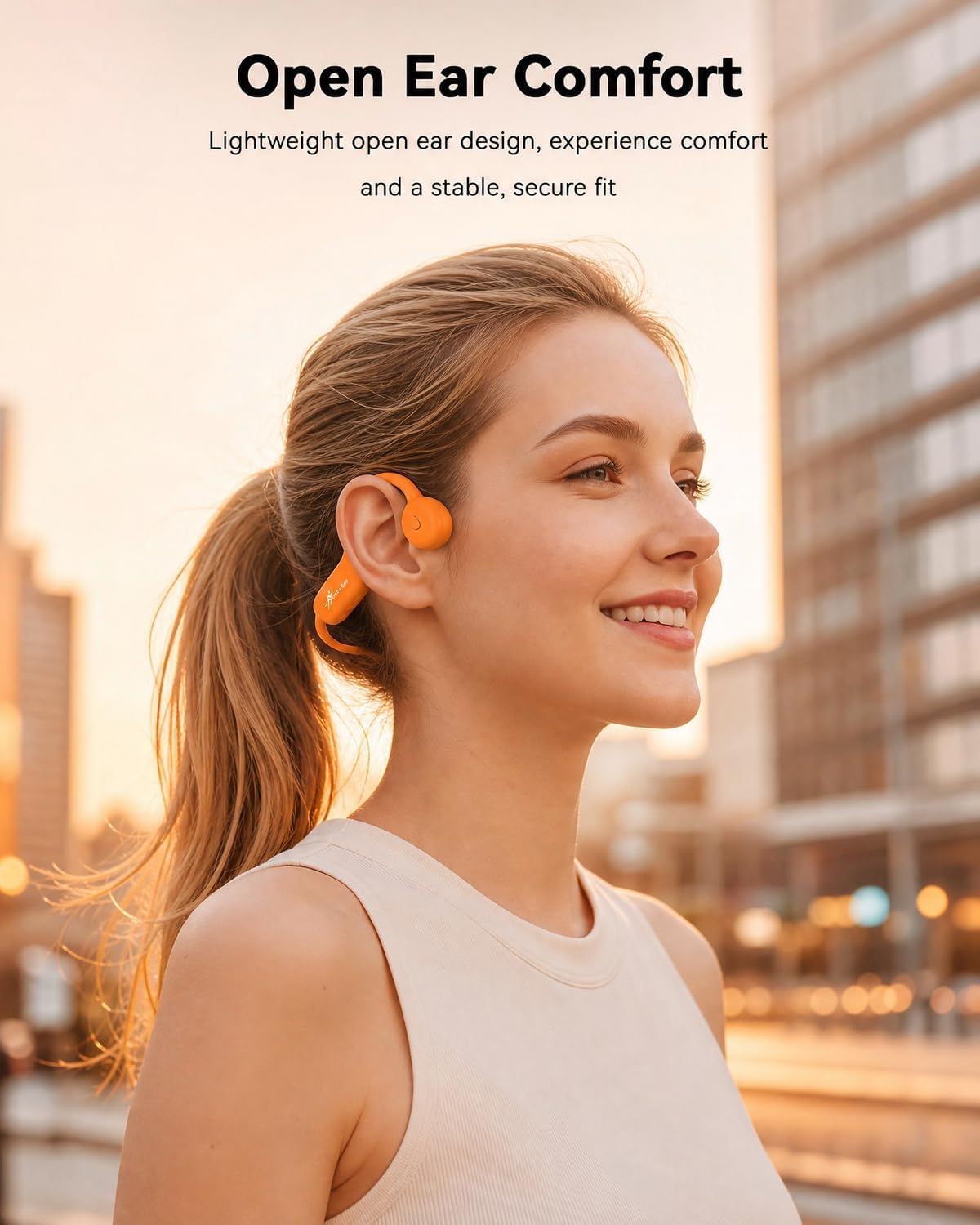 SANOTO Bone Conduction Headphones Bluetooth Open Ear Headphones, Lightweight Bone Conduction Earbuds IPX5 Waterproof Sport Wireless Earphones for Running Cycling Workout (Orange)