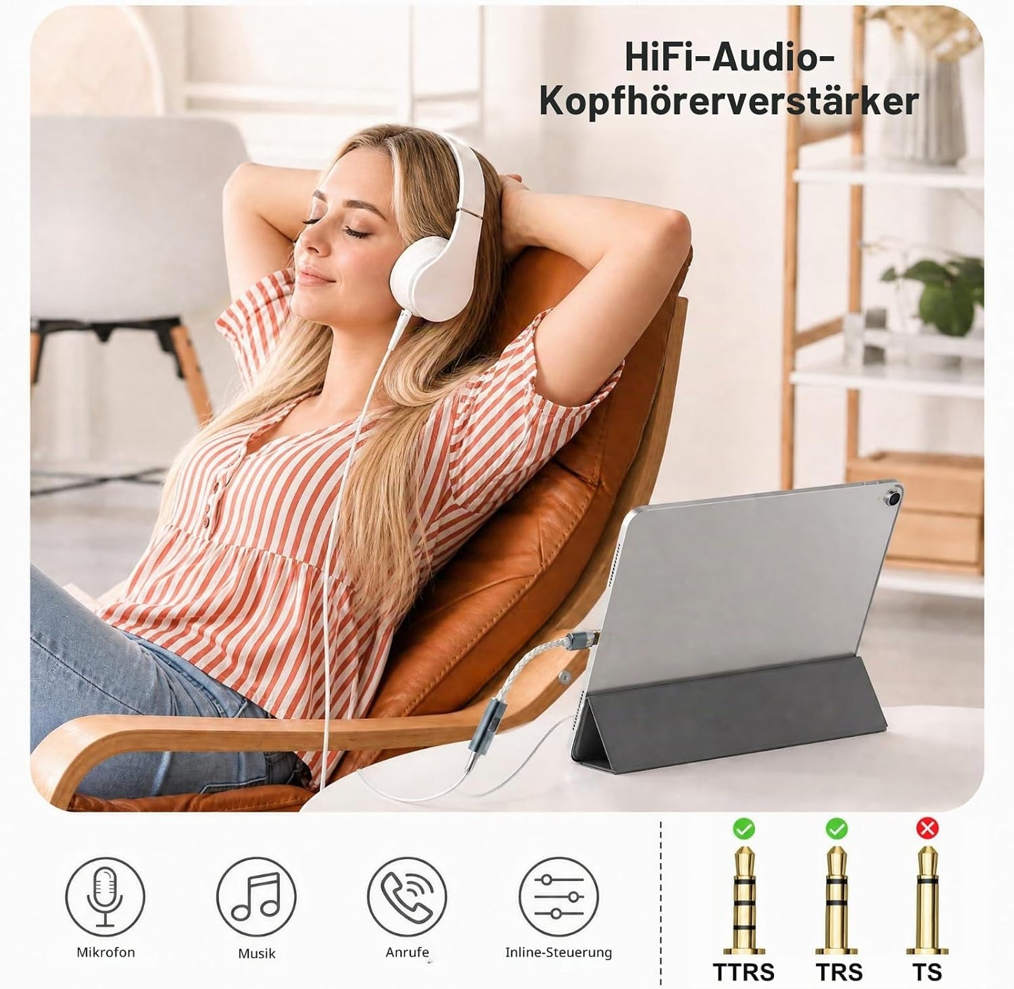 ANSTEN Verstärker HiFi Stereo Adapter USB C auf Klinke, HiFi Verstärker