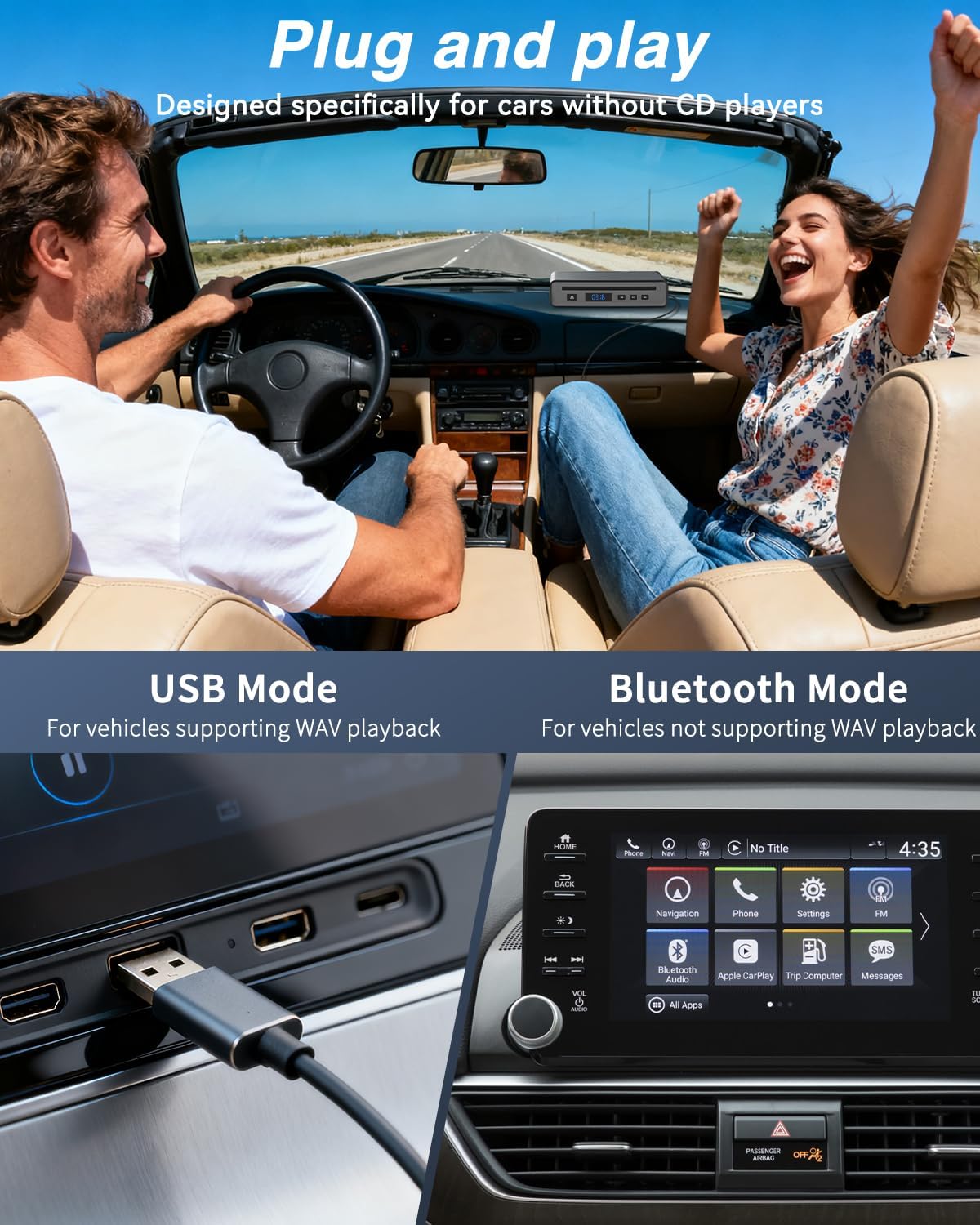 CD Player for Car,MONODEAL External Portable Car CD Player with Bluetooth and USB,Plug & Play,that Plugs into Laptop Desktop TV Computer for Android 4.4 and Above Navigation
