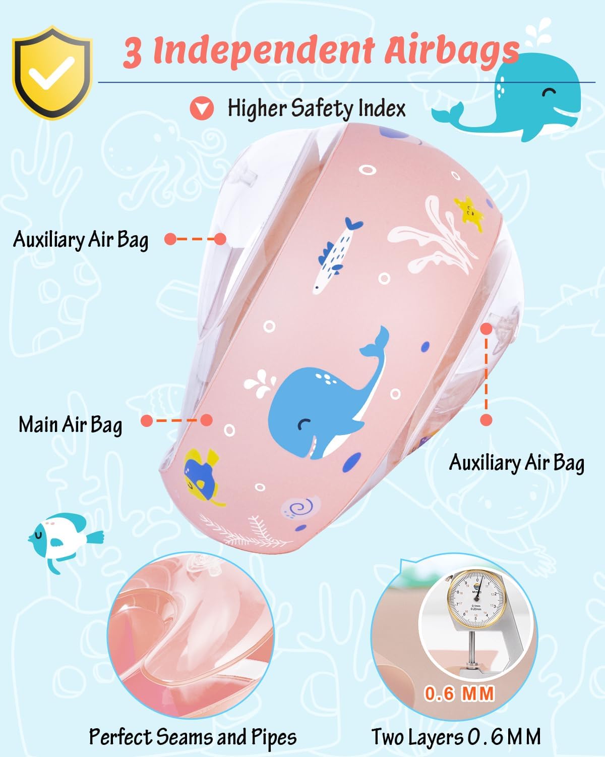 SANOTO Swimming Armbands 2 Years, Swimming Armbands 1 Year - 4 Years, Round Swimming Armbands, Independent Tricycle, Safety Valve, Suitable with a Weight of 6-20 kg and an Arm Circumference of 21-23