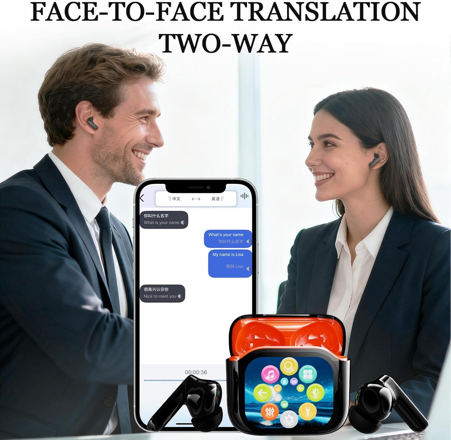 SANOTO KI Übersetzer Kopfhörer, In Ear Kopfhörer Bluetooth 5.4, 4-in-1 Übersetzungskopfhörer 144 Sprachen mit App, Kopfhörer Übersetzer Echtzeit, Translator Earbuds für Lernen, Reisen, Business