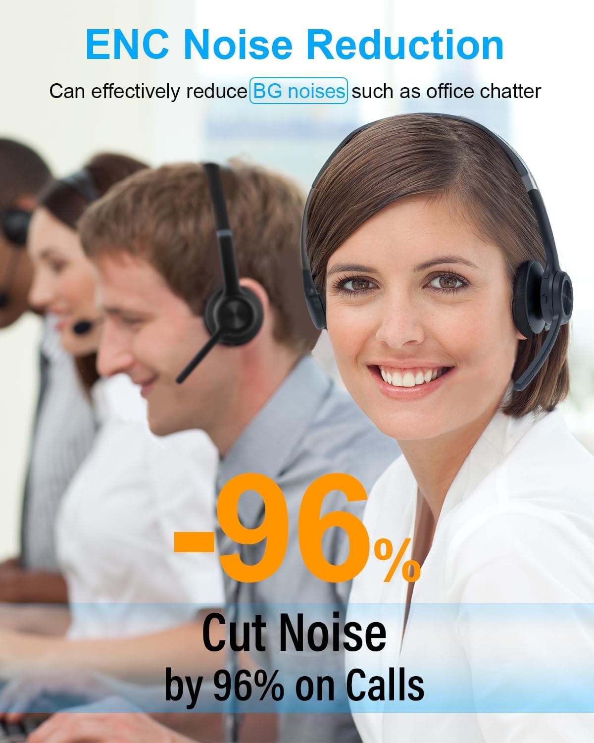 SANOTO Bluetooth Headset with Microphone, Wireless Headset with Noise Cancellation, 30 Hours Calls, PC Headset Bluetooth V5.2 for Call Center, Office, Zoom, Microsoft