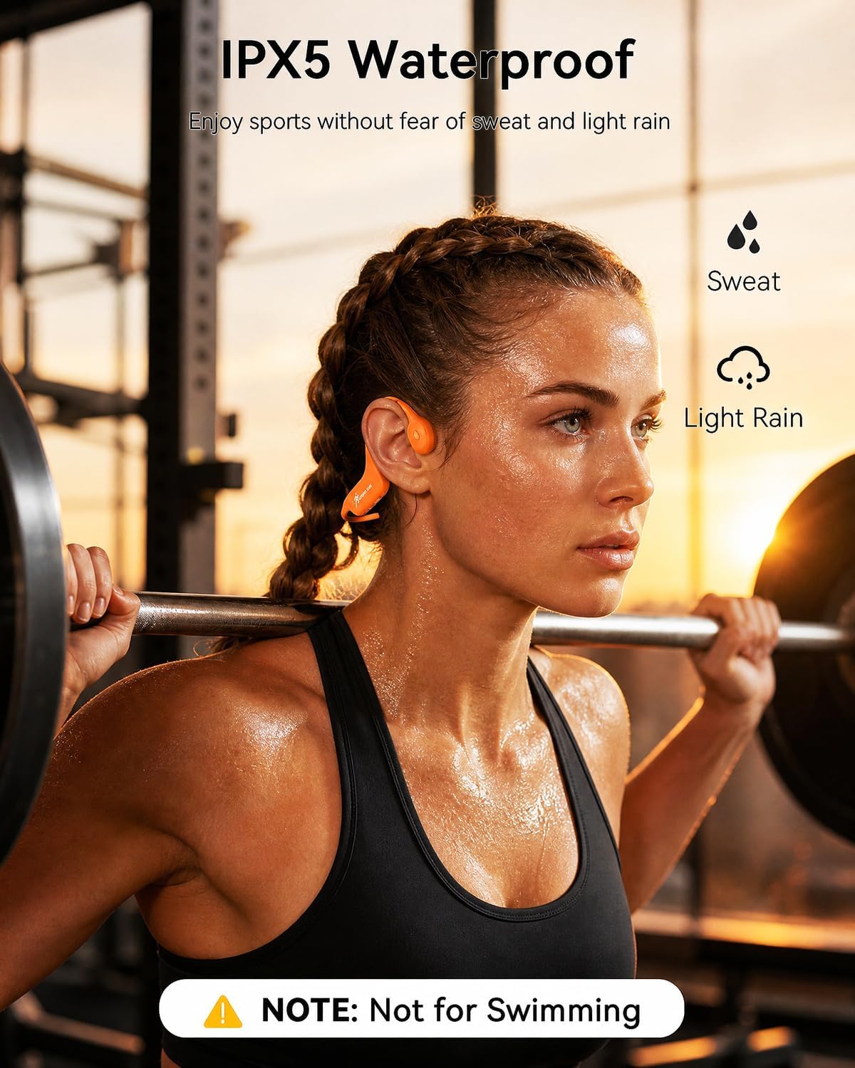 SANOTO Bone Conduction Headphones Bluetooth Open Ear Headphones, Lightweight Bone Conduction Earbuds IPX5 Waterproof Sport Wireless Earphones for Running Cycling Workout (Orange)